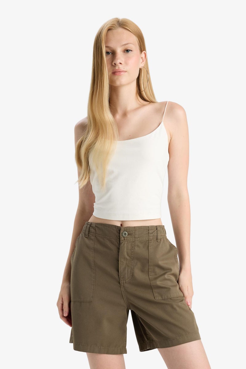 DeFacto Green Woman Gabardine Normal Waist Short Leg Shorts Casual - Image 3